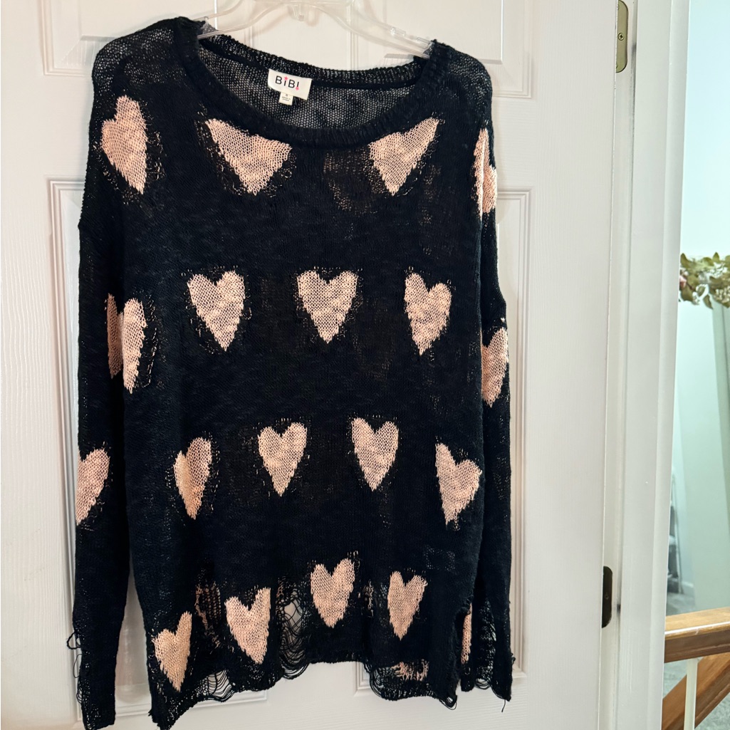 Bibi Black And Pink Heart Sweater